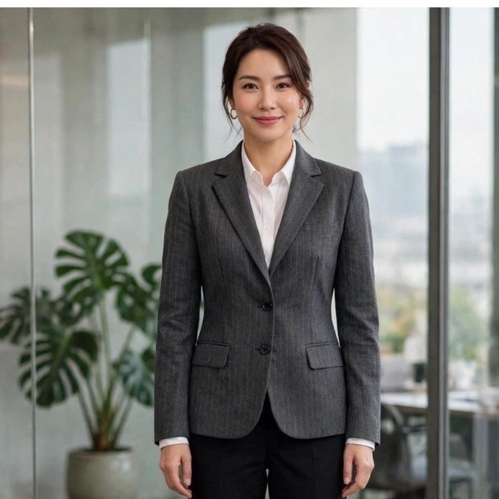Lauren Ralph‎ Lauren Petite Gray Pinstripe 100% Wool Blazer Jacket 2P